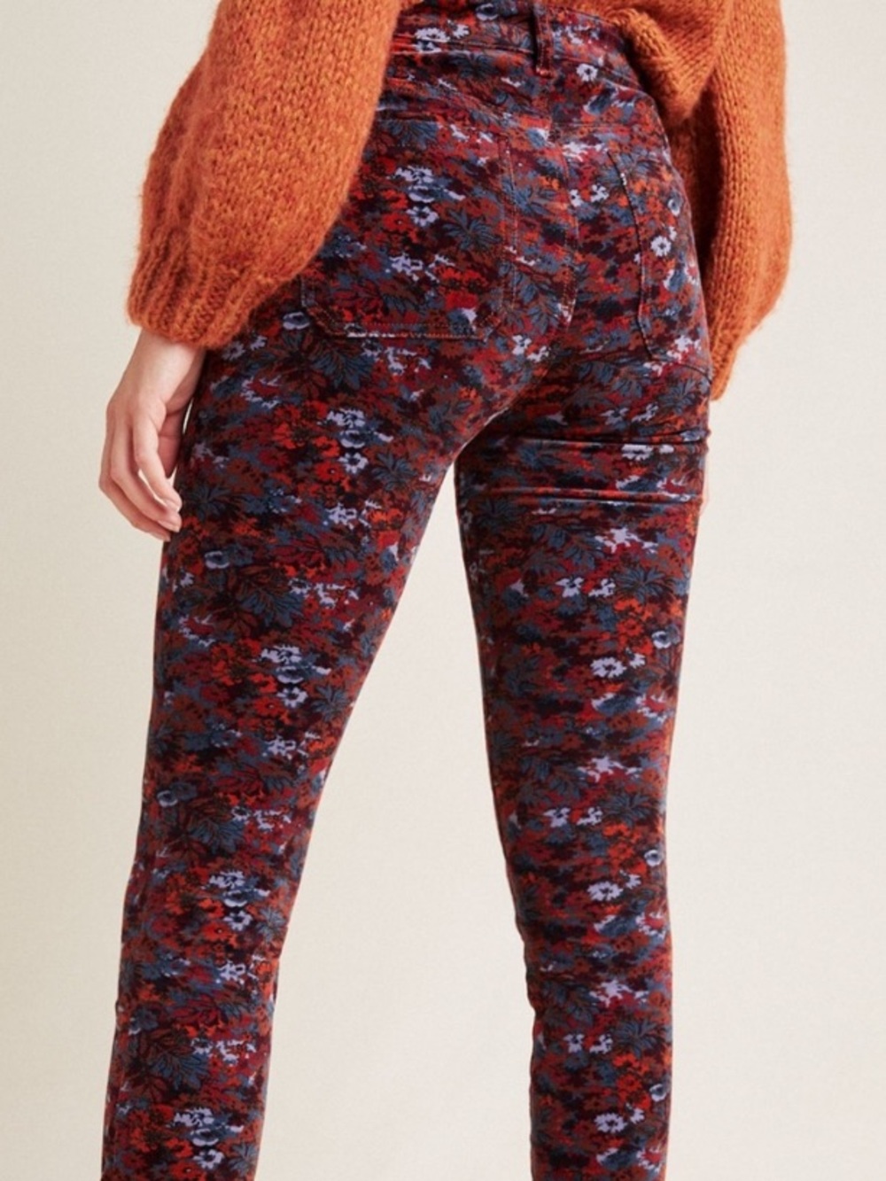 Anthropologie Pilcro High Rise Floral Corduroy Skinny Pants Red 29 Cropped
